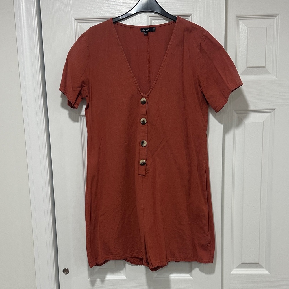 Women's Rust Button-Down Romper